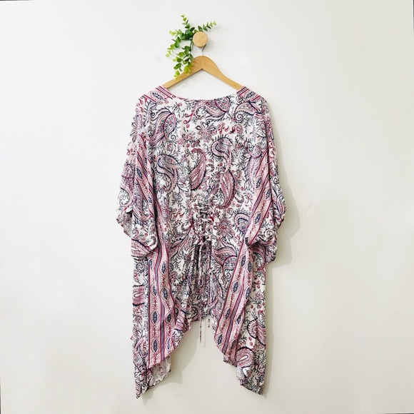 Knox Rose Boho Open Front Lace-Up Back 100% Rayon Kimono - Picture 7 of 8